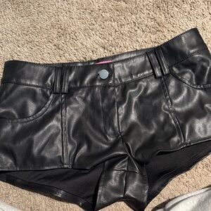 Edikted Black Faux Leather High-Waist Shorts